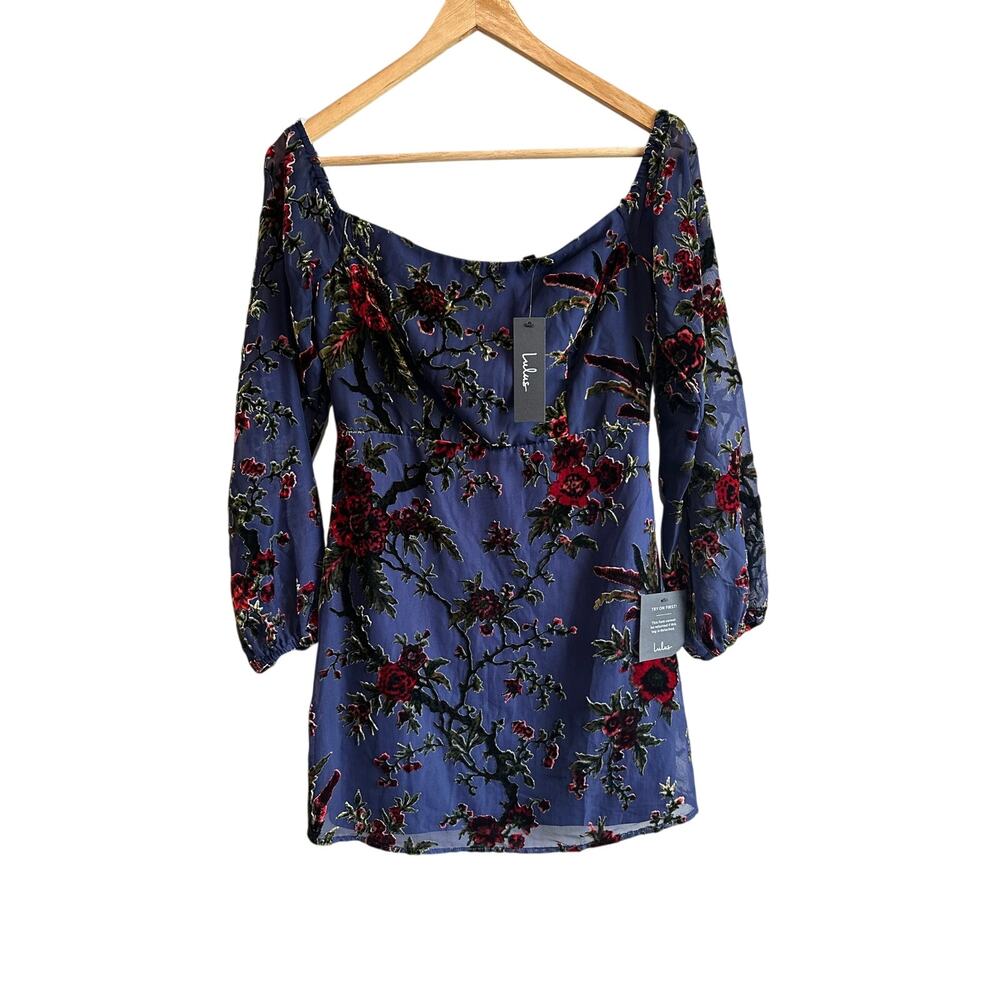 Lulus Magnificent Charm Navy Velvet Off the Shoulder Mini Dress Small NEW